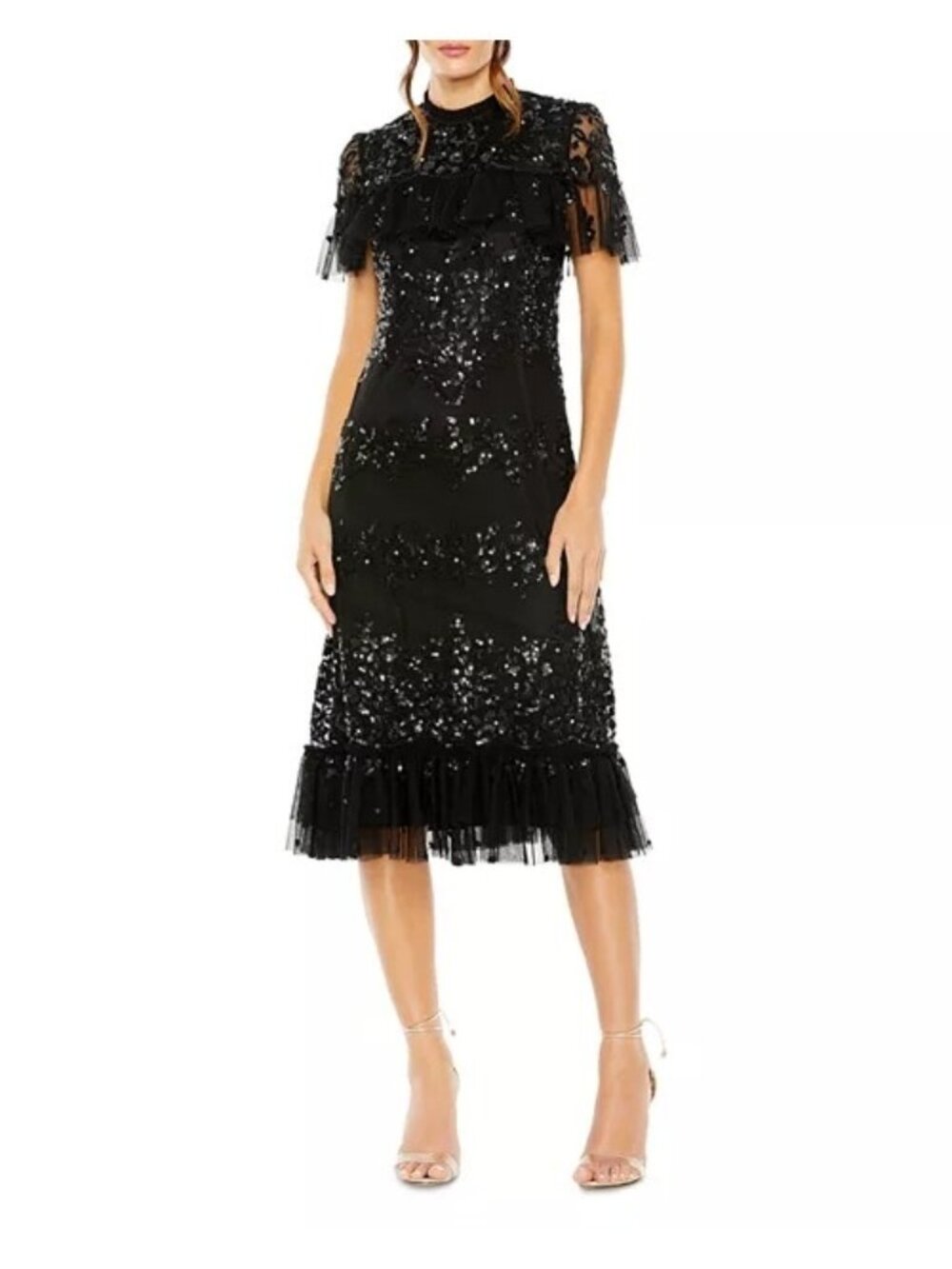 NWT MAC DUGGAL black Sequined High Neck Midi Dress GOWN SIZE 16